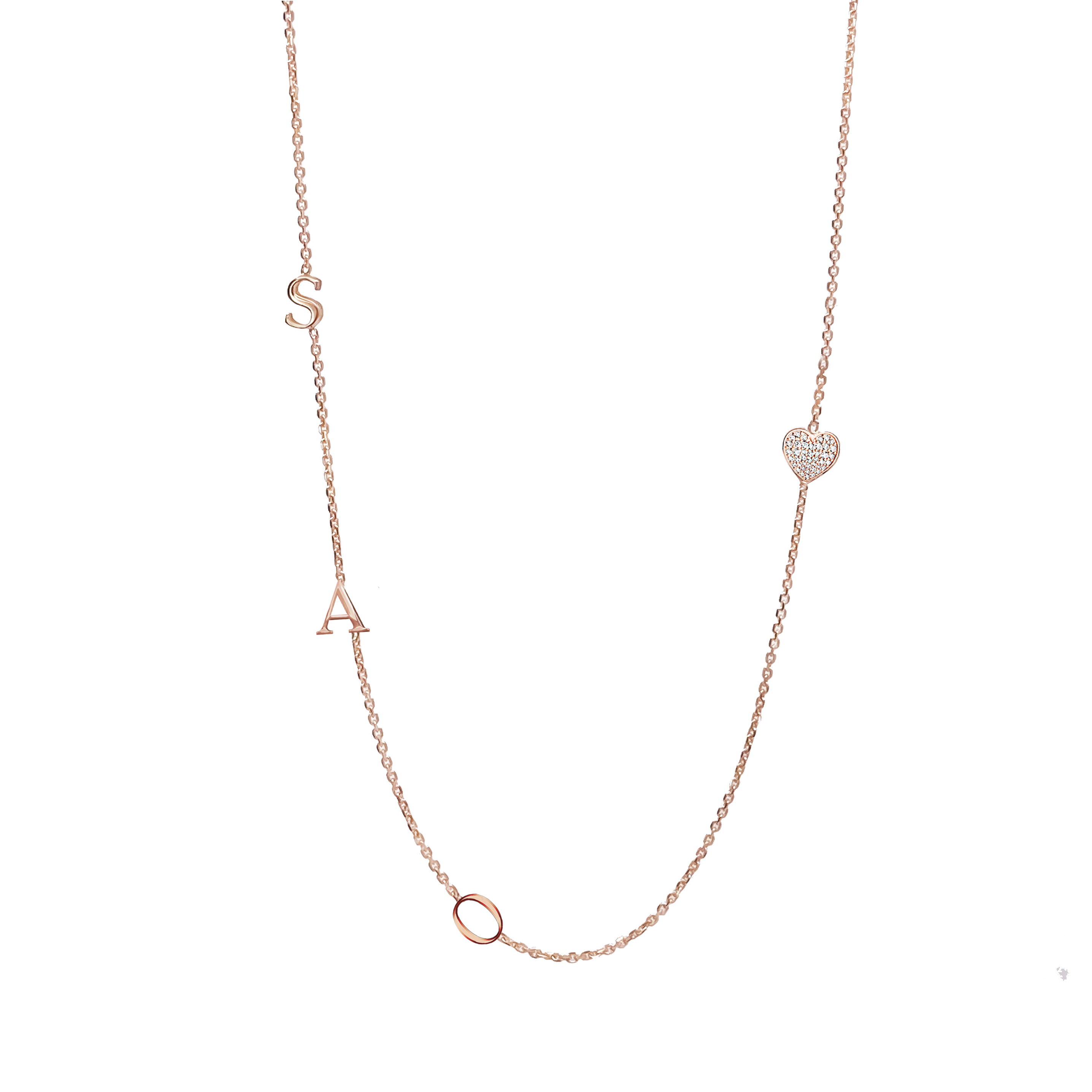 Necklace mini initials + heart paved