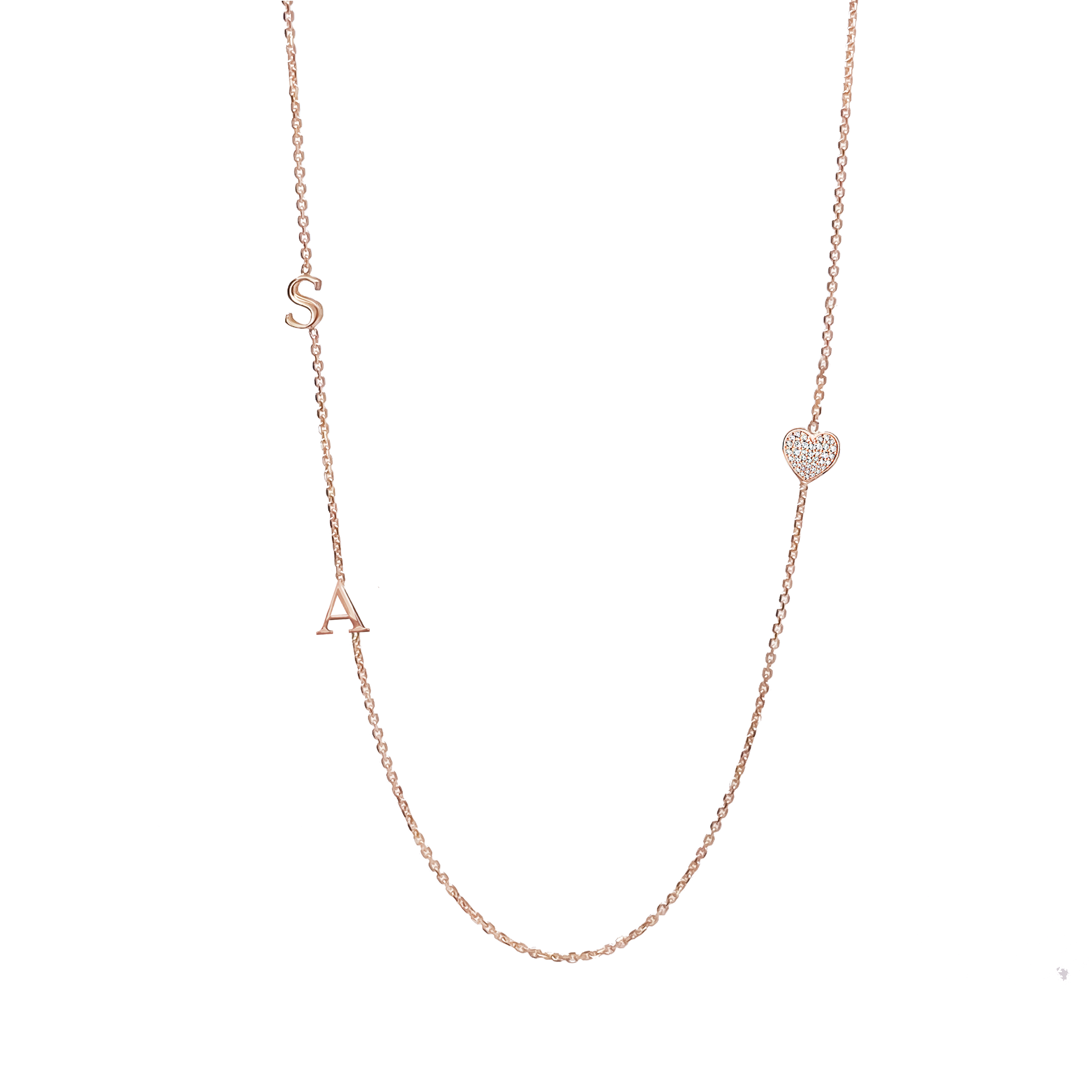 Necklace mini initials + heart paved
