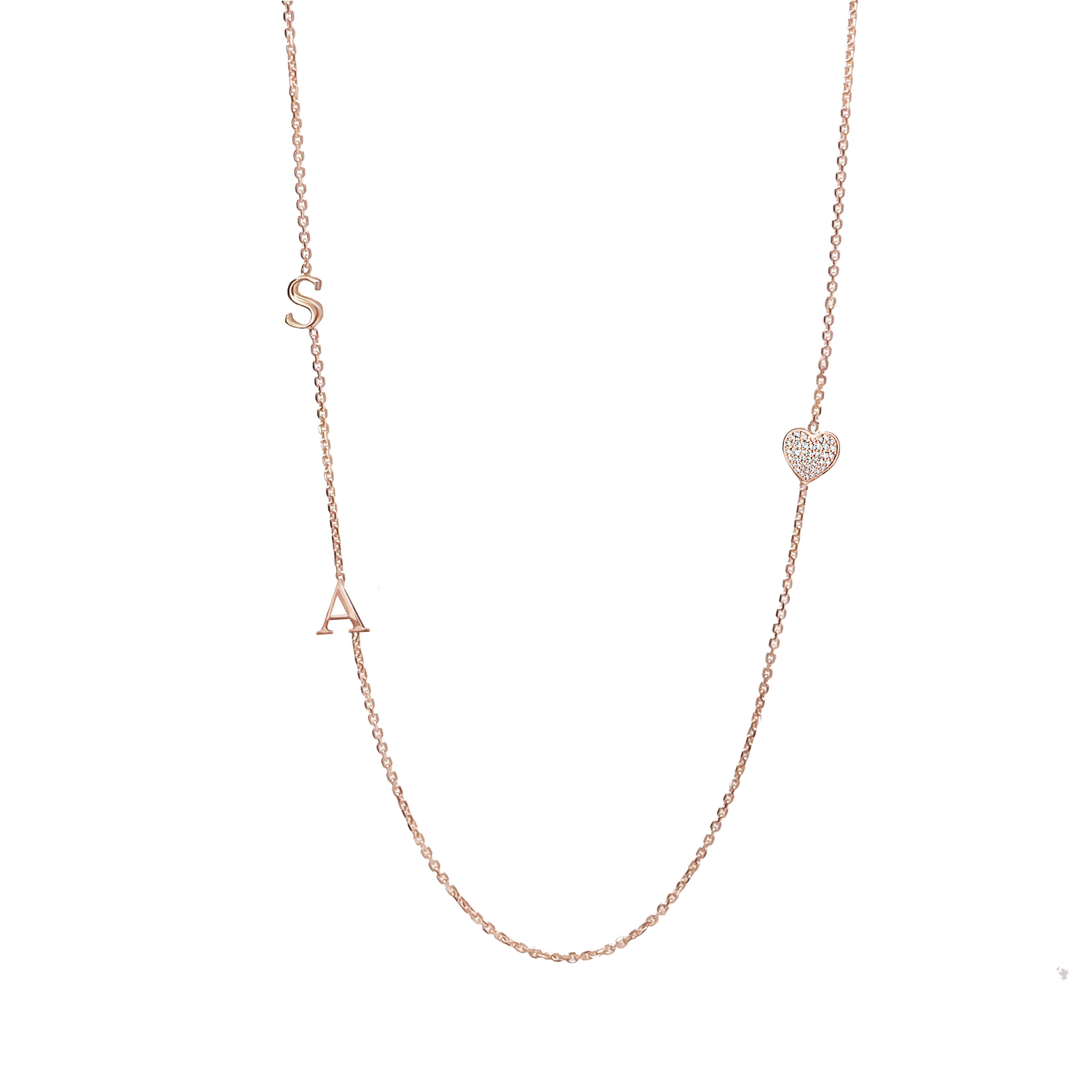 Collier mini initiales + coeur pavé