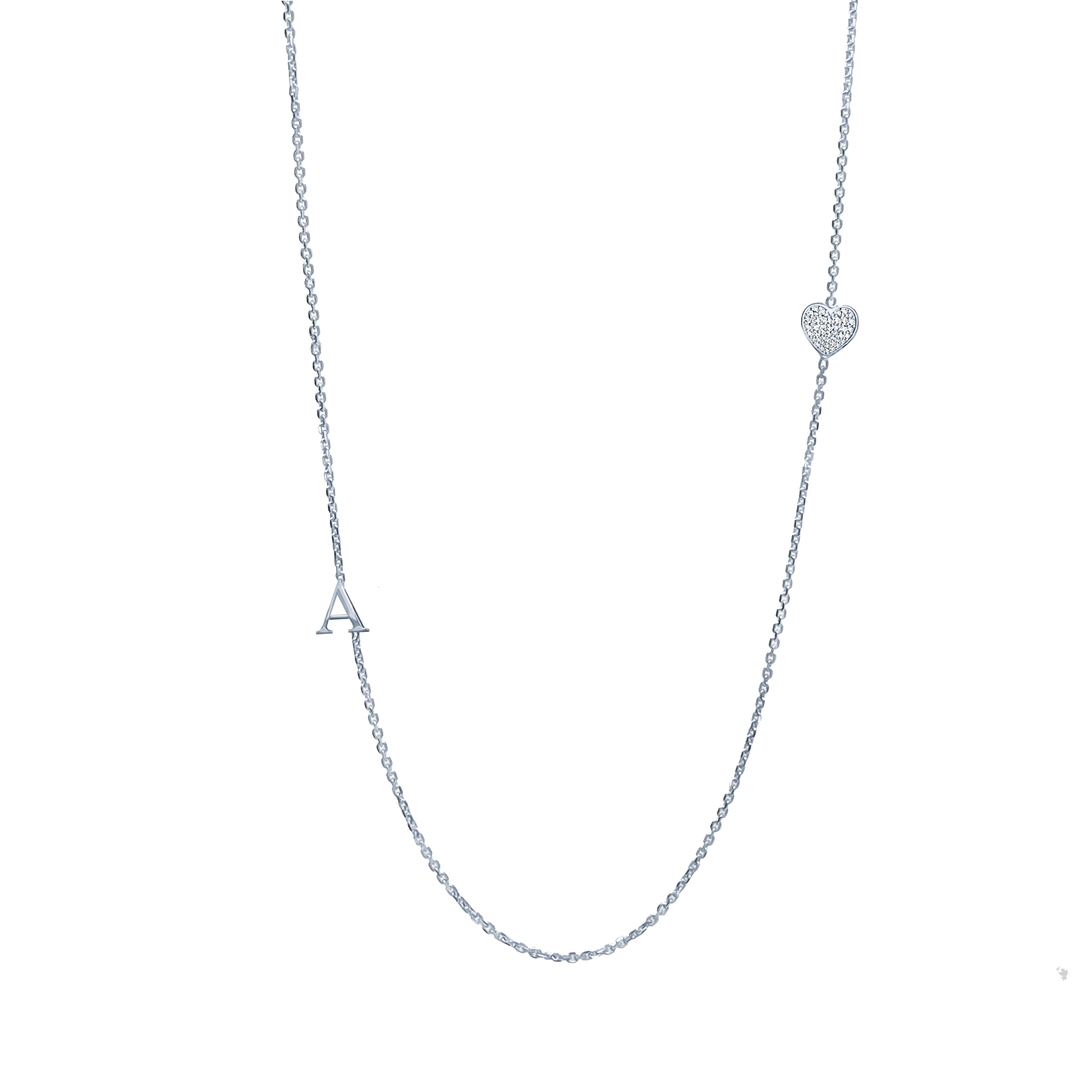 Collier mini initiales + coeur pavé