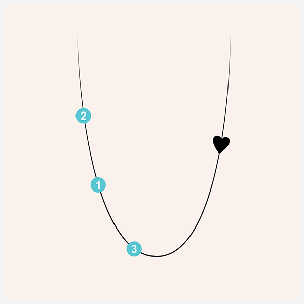 Necklace mini initials + heart paved