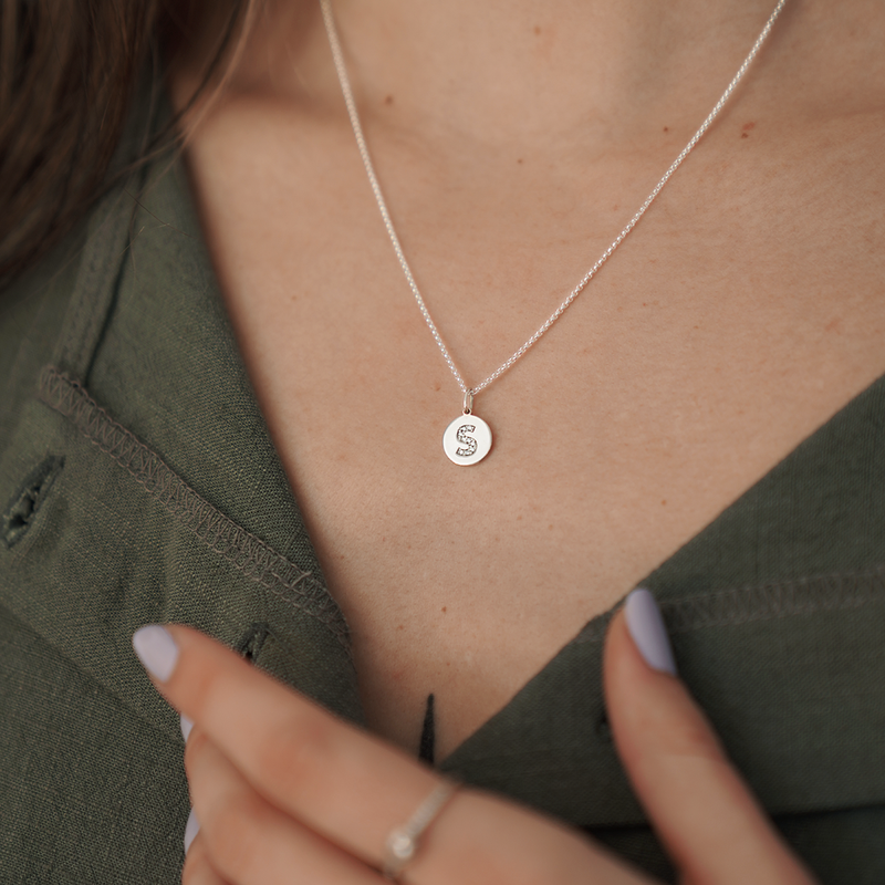 Pavé Initial Disk Necklace